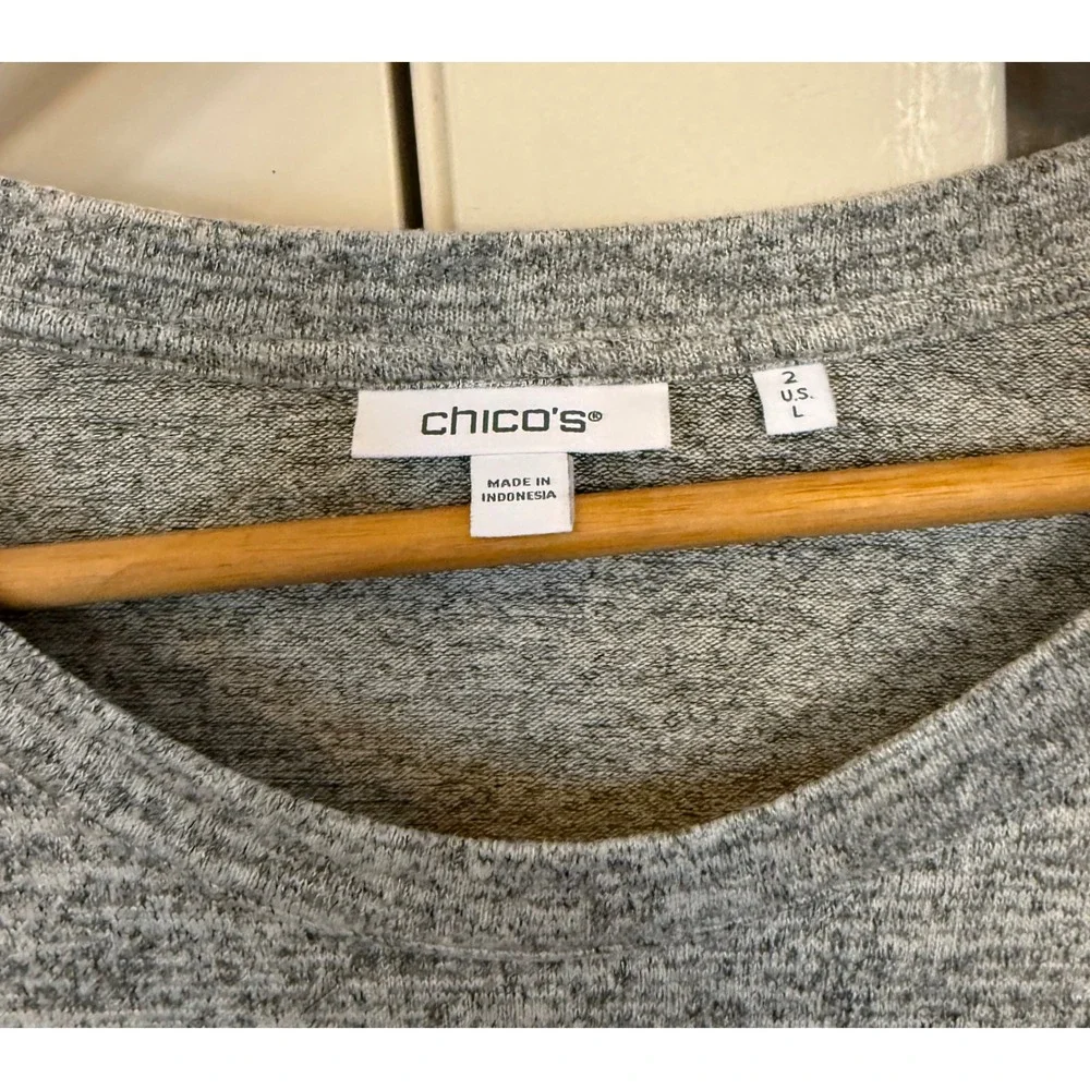 Wms Gray Chico's Size 2 (L)‎ Scoop Neck 3/4 Sleeve Knit Knee Length Casual Dress
